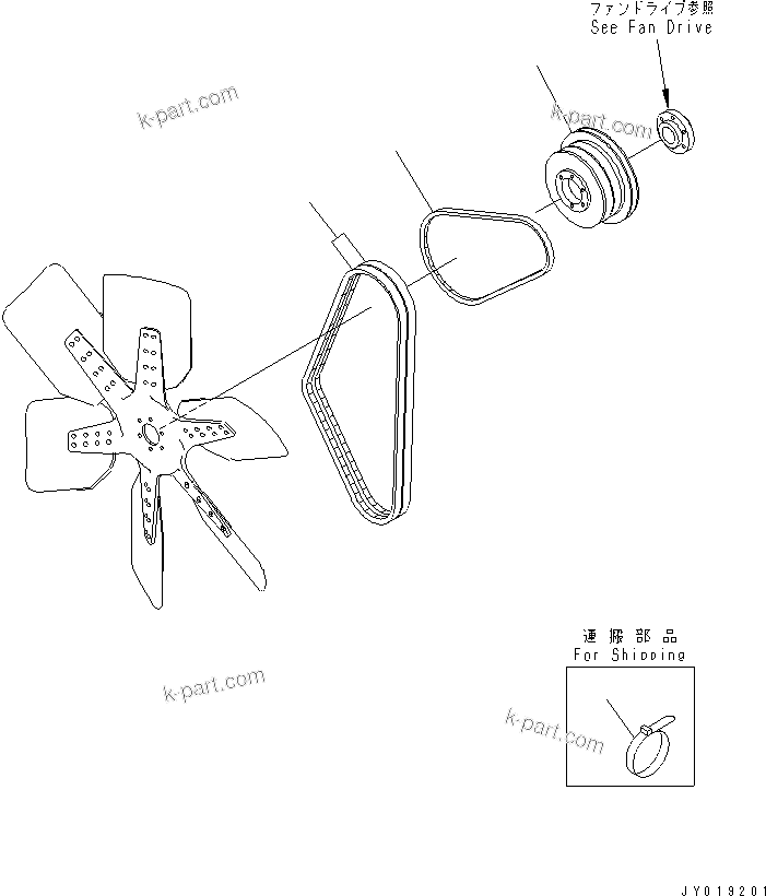 Komatsu parts book diagram for SA6D140E-3L-7 S/N 110001-UP: FAN PULLEY AND V-BELT (SANDY AND DUSTY SPEC.)