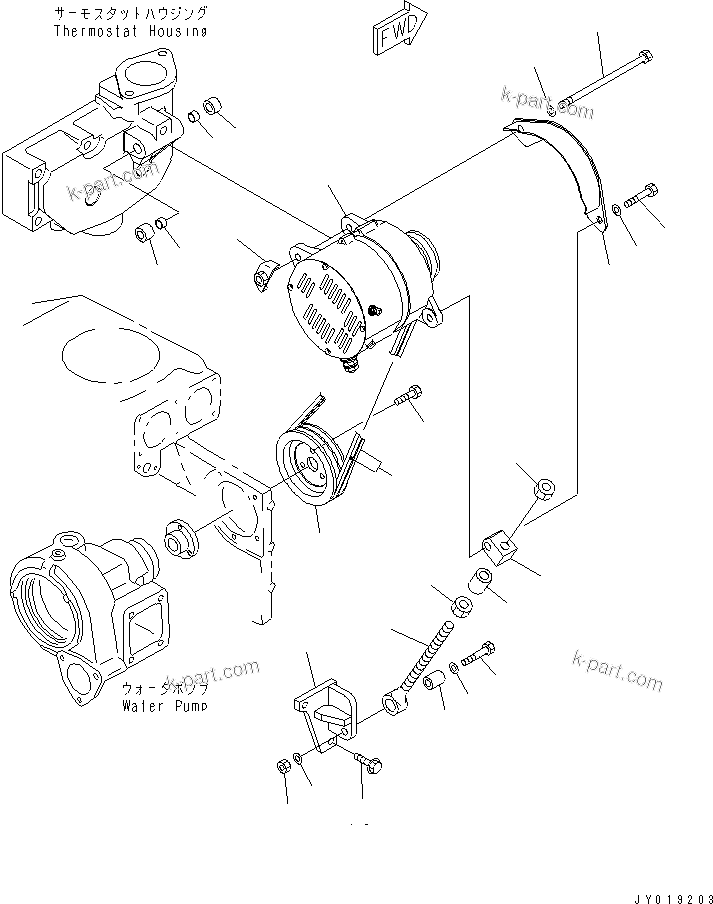 Komatsu parts book diagram for SA6D140E-3L-7 S/N 110001-UP: ALTERNATOR MOUNTING (75A)