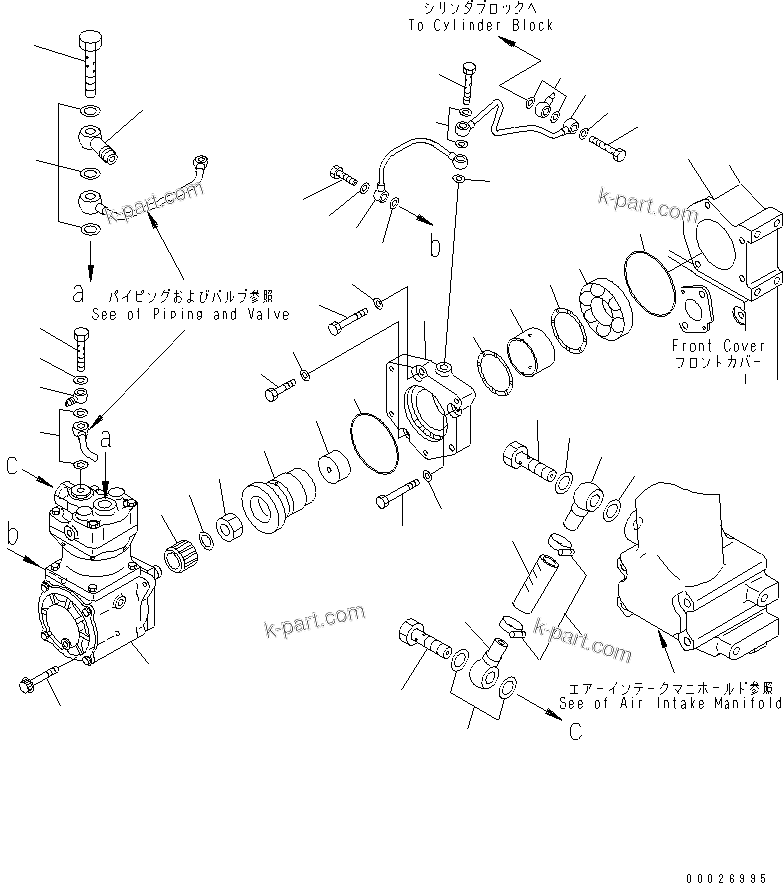 Komatsu parts book diagram for SA6D140E-3L-7 S/N 110001-UP: AIR COMPRESSOR MOUNTING