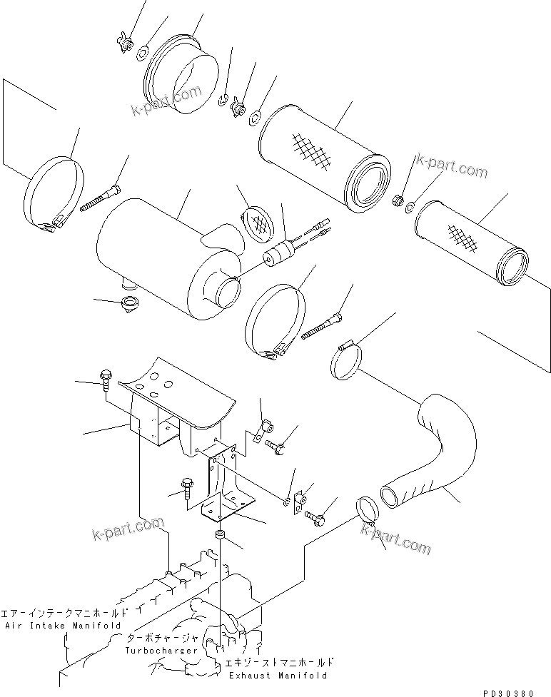 Komatsu parts book diagram for SA6D108E-2A-S7 S/N 19030-UP: AIR CLEANER (TUNNEL SPEC.)(#21722-26962)