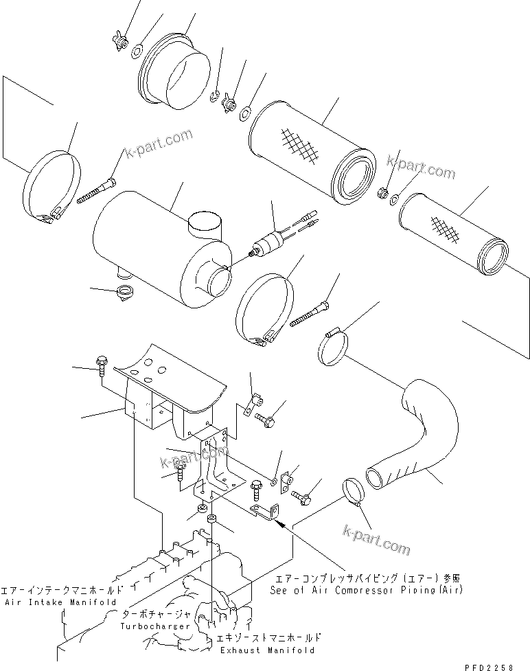 Komatsu parts book diagram for SA6D108E-2A-S7 S/N 19030-UP: AIR CLEANER (WITH INTAKE EXTENSION PIPE) (WITH AIR COMPRESSOR)(#32423-)
