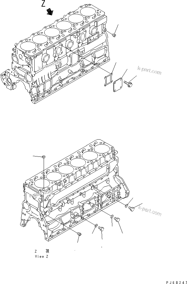 Komatsu parts book diagram for SA6D108E-2A-S7 S/N 19030-UP: CYLINDER BLOCK BLIND PLUG (FOR MECHANICAL GOVERNOR)(#29532-)