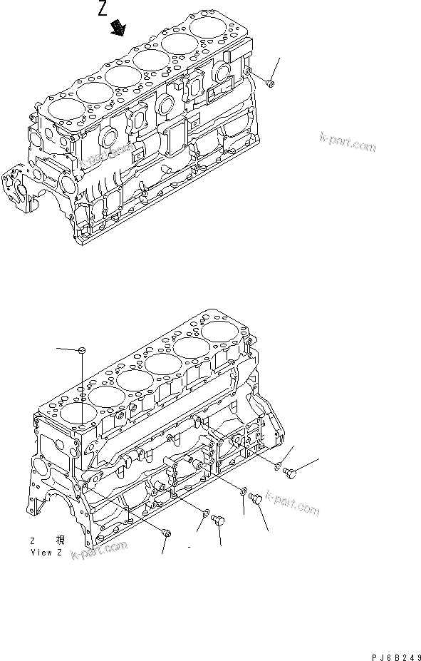 Komatsu parts book diagram for SA6D108E-2A-S7 S/N 19030-UP: CYLINDER BLOCK BLIND PLUG (FOR MECHANICAL GOVERNOR) (WITH AIR COMPRESSOR)(#29532-)