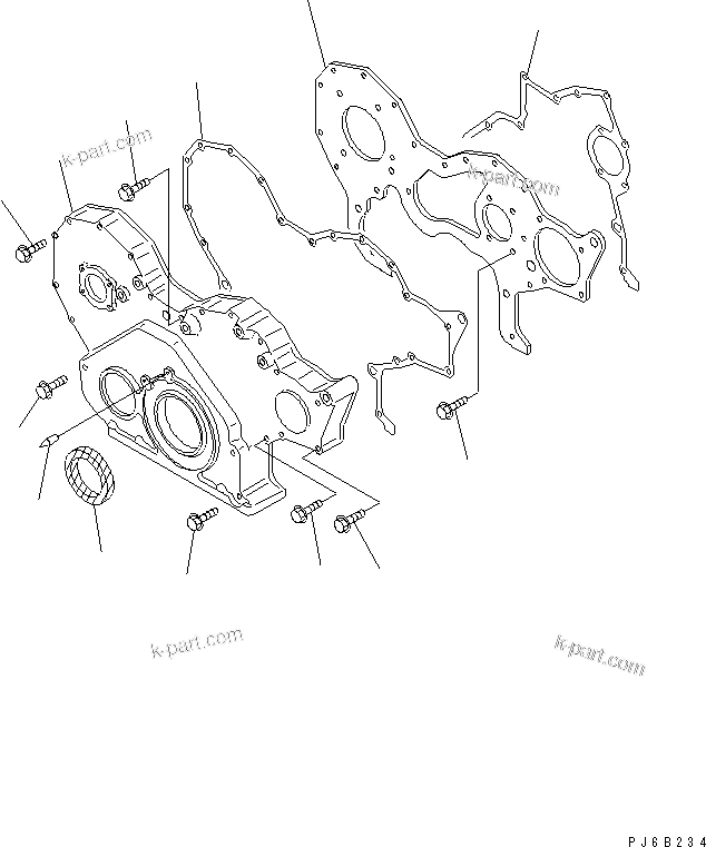 Komatsu parts book diagram for SA6D108E-2A-S7 S/N 19030-UP: FRONT COVER (WITH AIR COMPRESSOR)(#29532-)