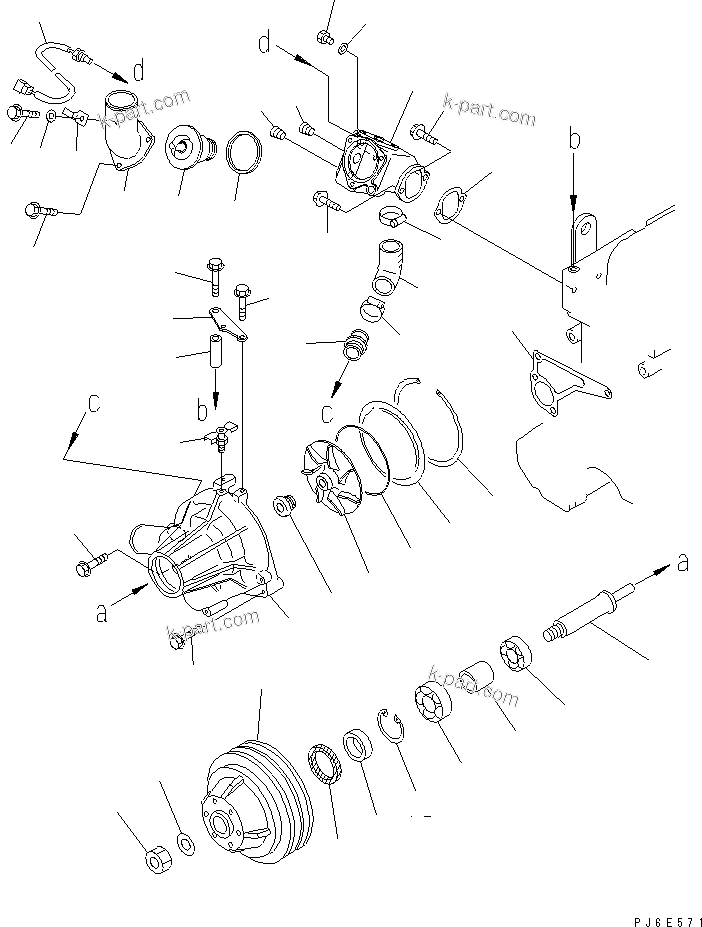 Komatsu parts book diagram for SA6D108E-2A-S7 S/N 19030-UP: WATER PUMP (WITH NON HARDENING PULLEY)(#35966-)