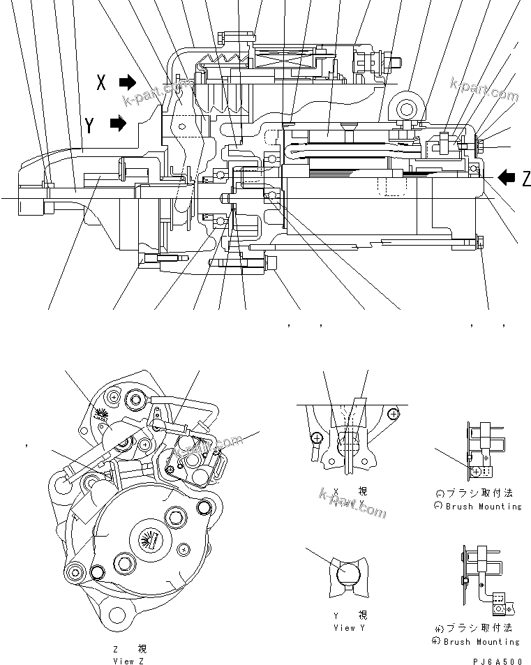 Komatsu parts book diagram for SA6D108E-2A-S7 S/N 19030-UP: STARTING MOTOR (7.5KW) (INNER PARTS)(#27867-)
