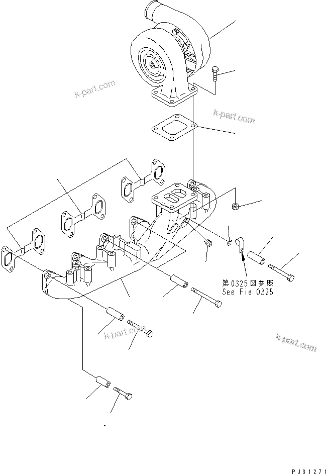 Komatsu parts book diagram for SA6D110-1W S/N 54110-UP: EXHAUST MANIFOLD AND TURBOCHARGER