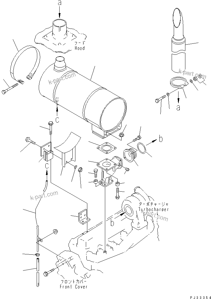 Komatsu parts book diagram for SA6D110-1W S/N 54110-UP: MUFFLER AND MOUNTING (NOISE SUPRESSION SPEC. FOR EC)(#63381-)