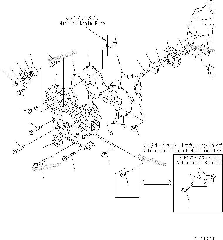 Komatsu parts book diagram for SA6D110-1W S/N 54110-UP: FRONT COVER AND GEAR(#60925-)