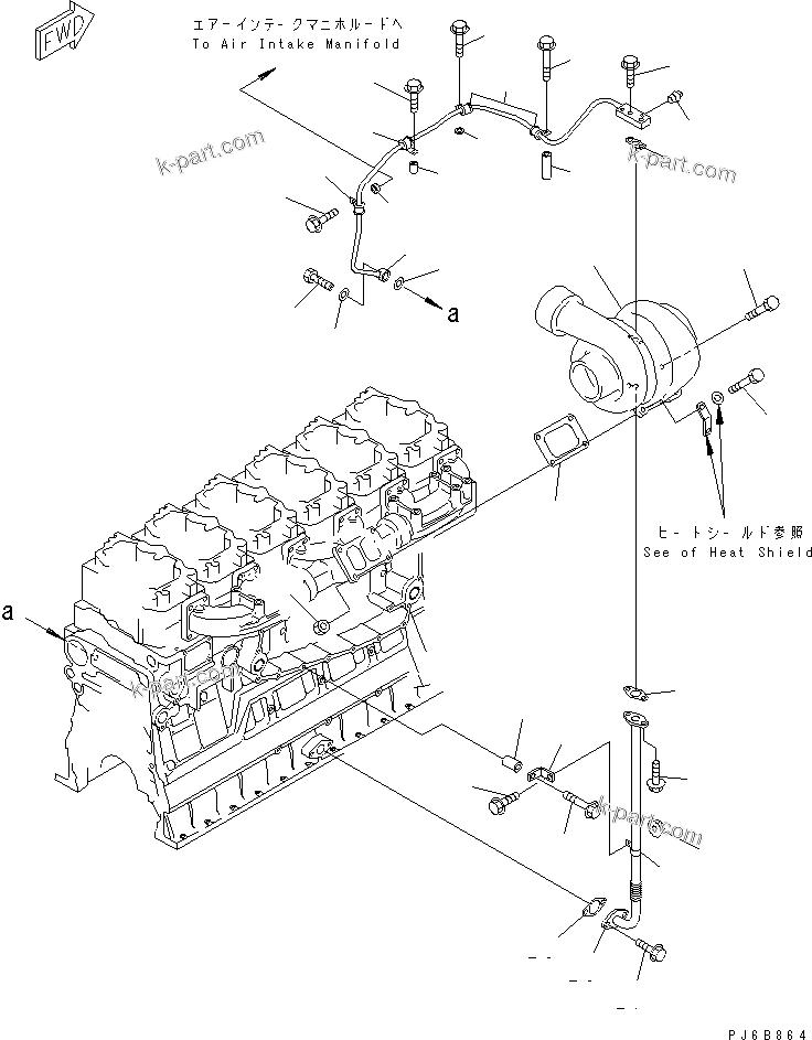 Komatsu parts book diagram for SA6D140E-3CM-7 S/N 110001-UP: TURBOCHARGER AND OIL PIPING