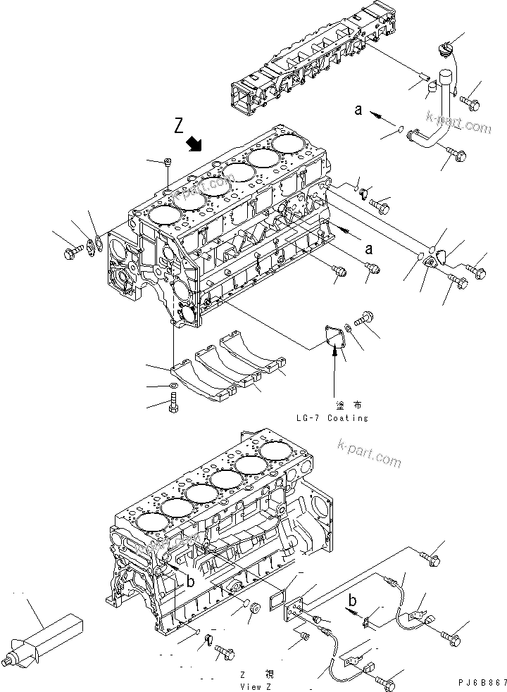 Komatsu parts book diagram for SA6D140E-3CM-7 S/N 110001-UP: CYLINDER BLOCK COVER AND OIL FILLER (WITH WATER TEMPERATURE SENSOR)
