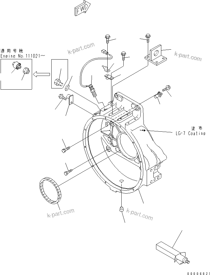 Komatsu parts book diagram for SA6D140E-3CM-7 S/N 110001-UP: FLYWHEEL HOUSING