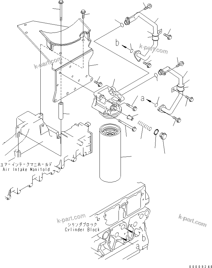 Komatsu parts book diagram for SA6D140E-3CM-7 S/N 110001-UP: OIL FILTER AND PIPING