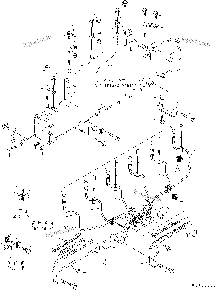 Komatsu parts book diagram for SA6D140E-3CM-7 S/N 110001-UP: FUEL PIPING