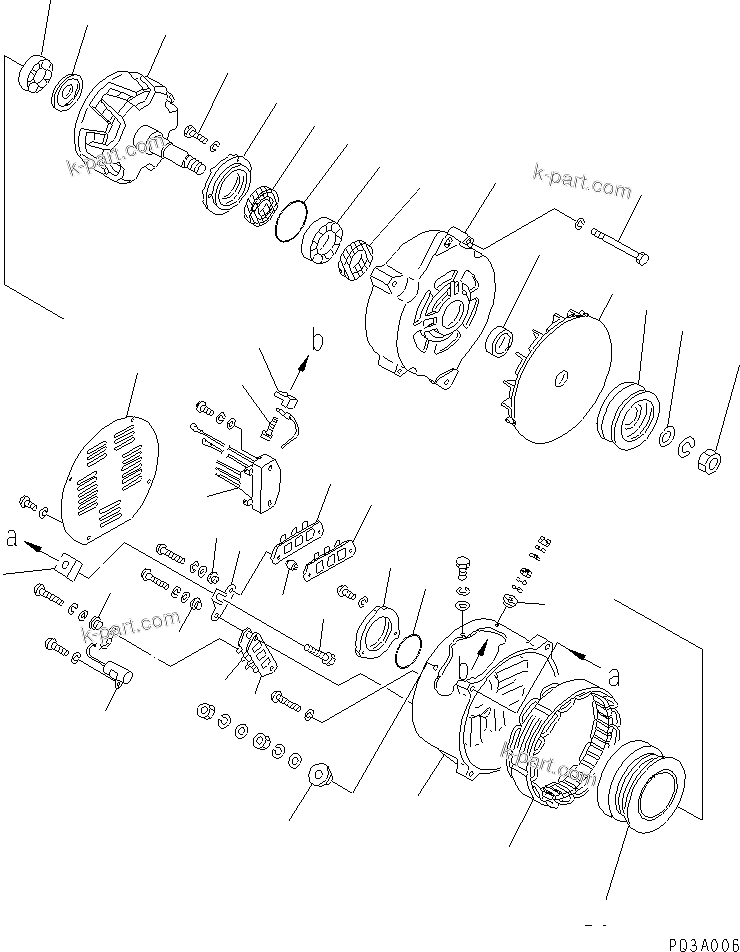 Komatsu parts book diagram for SA6D140E-3CM-7 S/N 110001-UP: ALTERNATOR (75A) (INNER PARTS) (HARDENING PULLEY)(#112433-)