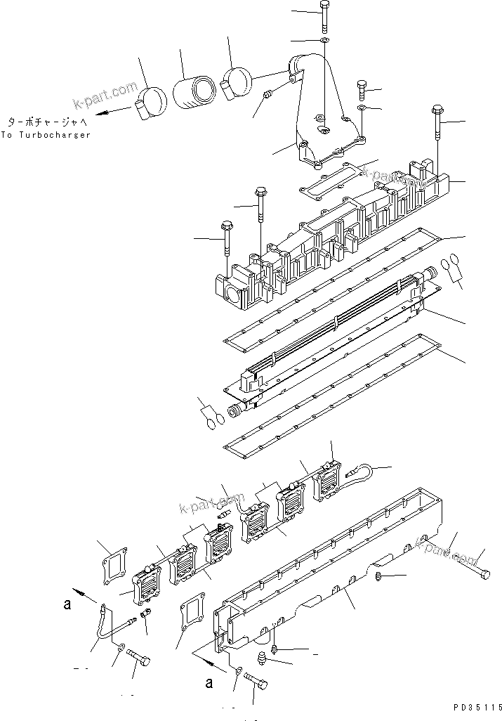 Komatsu parts book diagram for SA6D125E-2A-KU S/N 60721-UP: AIR INTAKE MANIFOLD AND AFTER COOLER(#74372-)