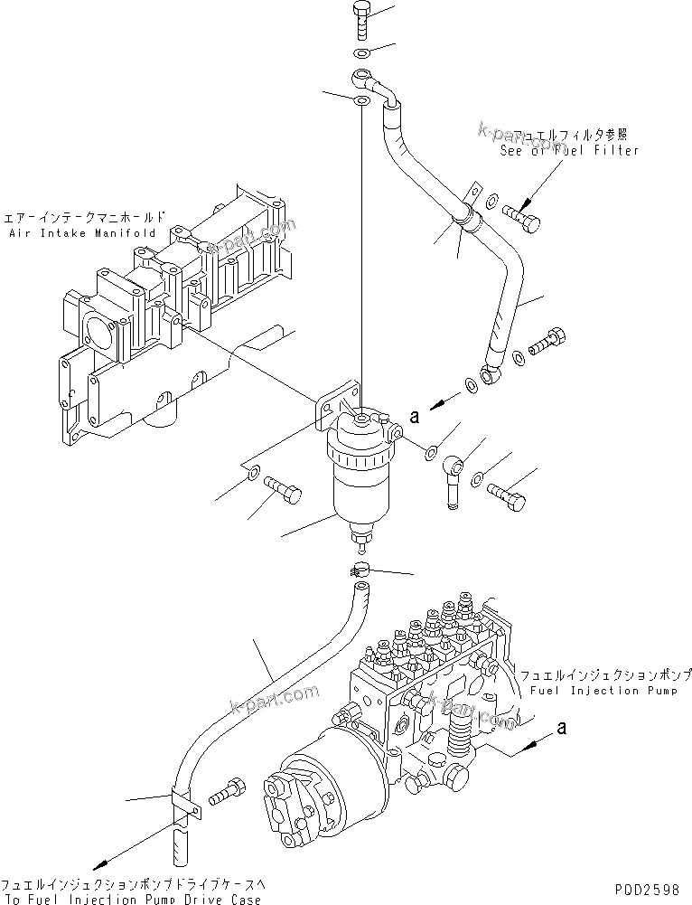 Komatsu parts book diagram for SA6D125E-2A-KU S/N 60721-UP: WATER SEPARATOR AND PIPING(#63385-)