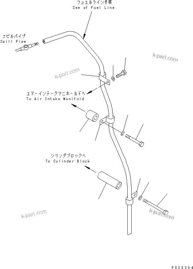 Komatsu parts book diagram for SA6D125E-2A-KU S/N 60721-UP: FUEL RETURN