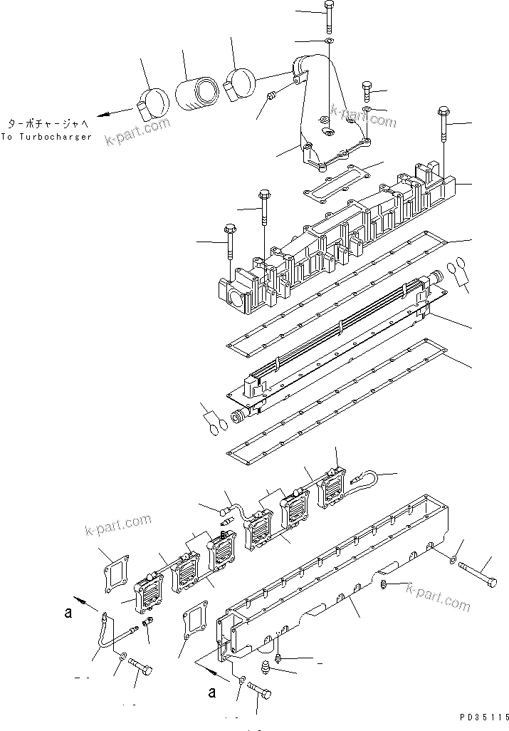 Komatsu parts book diagram for SA6D125E-2A-C S/N 60721-UP: AIR INTAKE MANIFOLD AND AFTER COOLER(#74372-)