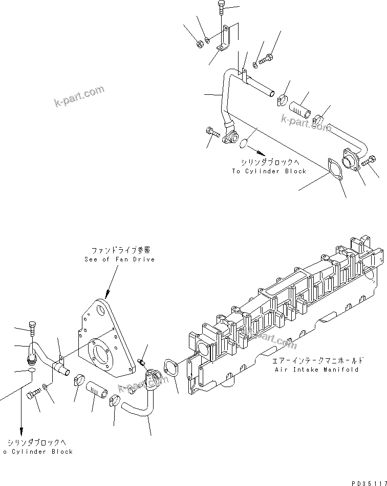 Komatsu parts book diagram for SA6D125E-2A-C S/N 60721-UP: AFTER COOLER WATER PIPING(#60721-74371)