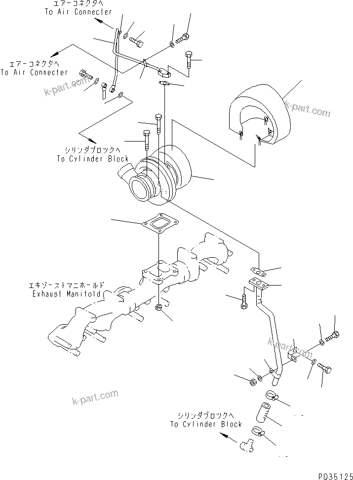 Komatsu parts book diagram for SA6D125E-2A-C S/N 60721-UP: TURBOCHARGER OIL PIPING