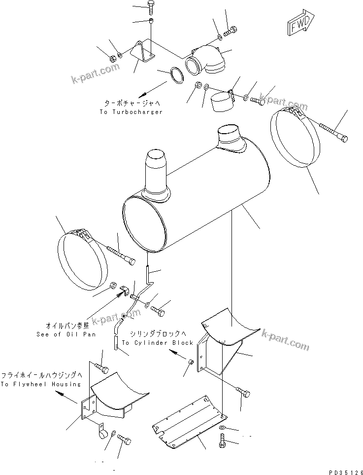 Komatsu parts book diagram for SA6D125E-2A-C S/N 60721-UP: MUFFLER(#60721-77535)