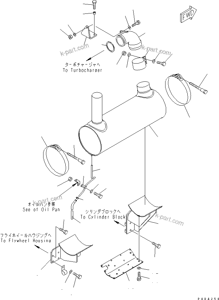 Komatsu parts book diagram for SA6D125E-2A-C S/N 60721-UP: MUFFLER(#77536-77860)
