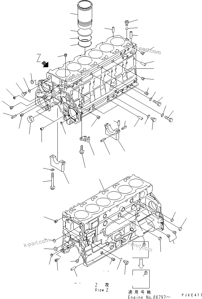Komatsu parts book diagram for SA6D125E-2A-C S/N 60721-UP: CYLINDER BLOCK(#75758-)