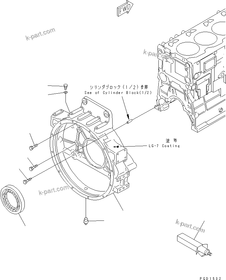 Komatsu parts book diagram for SA6D125E-2A-C S/N 60721-UP: FLYWHEEL HOUSING(#69113-)