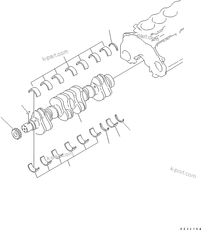 Komatsu parts book diagram for SA6D125E-2A-C S/N 60721-UP: CRANKSHAFT