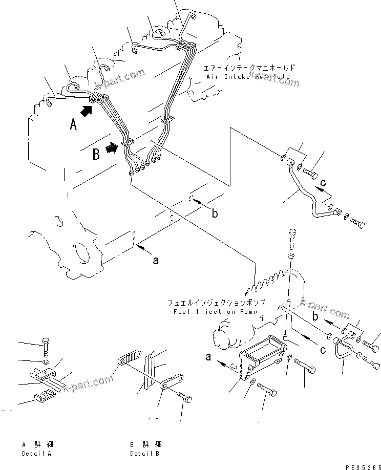 Komatsu parts book diagram for SA6D125E-2A-C S/N 60721-UP: FUEL INJECTION PUMP PIPING