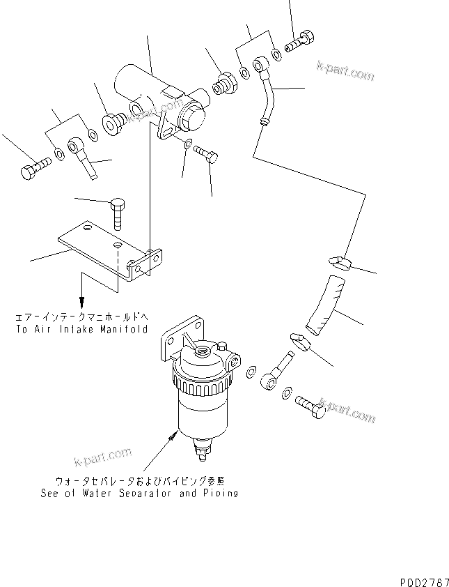Komatsu parts book diagram for SA6D125E-2A-C S/N 60721-UP: FUEL PRE-FILTER (WITH WATER SEPARATER)(#70824-)