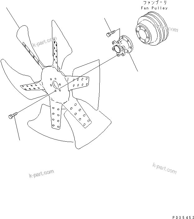 Komatsu parts book diagram for SA6D125E-2A-C S/N 60721-UP: COOLING FAN (PULLEY DIA 198MM)(#60721-72611)