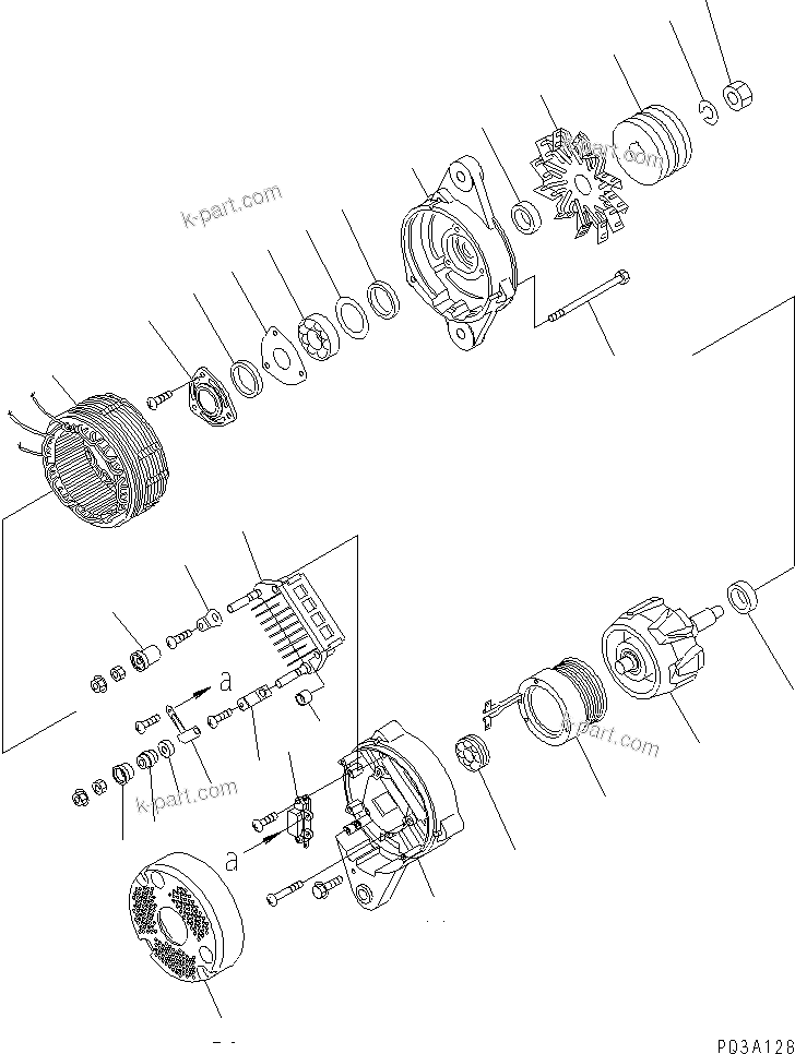 Komatsu parts book diagram for SA6D125E-2A-C S/N 60721-UP: ALTERNATOR (35A) (WITH HARDENING PULLEY) (INNER PARTS)(#63014-)