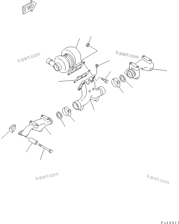 Komatsu parts book diagram for SA6D125-1T S/N 31492-UP: EXHAUST MANIFOLD AND TURBOCHARGER