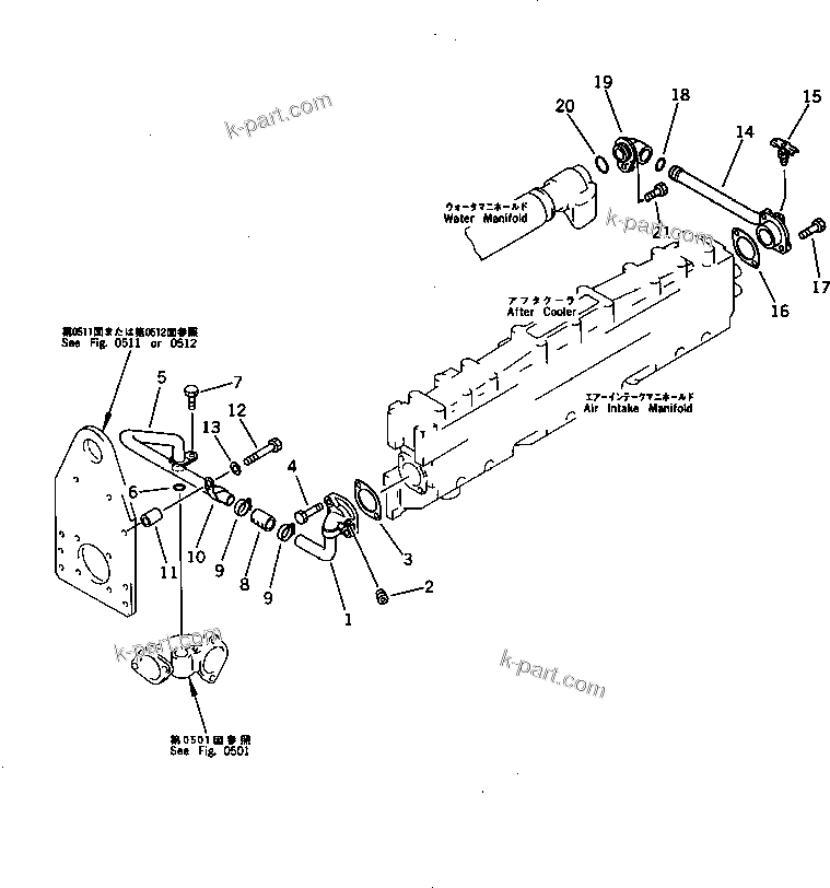Komatsu parts book diagram for SA6D125-1T S/N 31492-UP: WATER PIPING