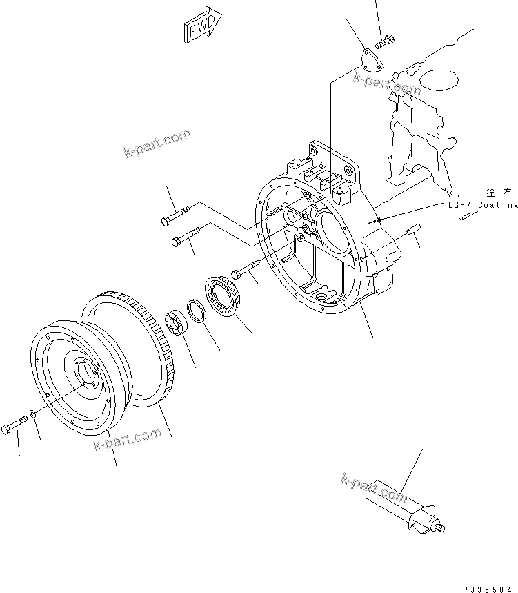 Komatsu parts book diagram for SA6D125-1T S/N 31492-UP: FLYWHEEL AND FLYWHEEL HOUSING