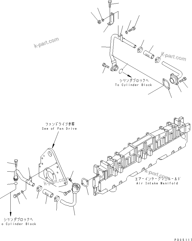 Komatsu parts book diagram for SA6D125E-2C-S7 S/N 60721-UP: AFTER COOLER WATER PIPING(#61589-)
