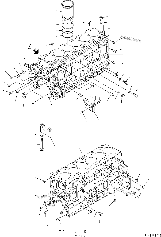 Komatsu parts book diagram for SA6D125E-2C-S7 S/N 60721-UP: CYLINDER BLOCK (1/2)(#61589-75757)