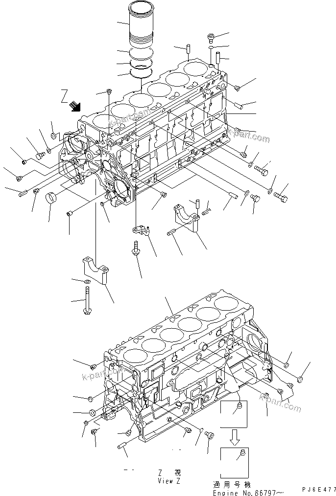 Komatsu parts book diagram for SA6D125E-2C-S7 S/N 60721-UP: CYLINDER BLOCK(#75758-)