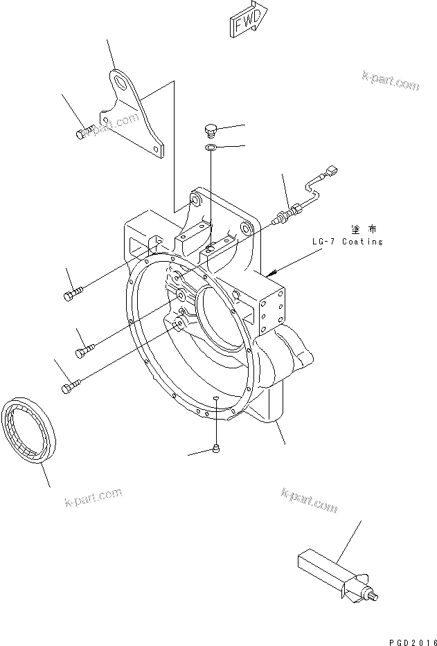 Komatsu parts book diagram for SA6D125E-2C-S7 S/N 60721-UP: FLYWHEEL HOUSING (WITH ENGINE REVOLUTION SENSOR)(#67518-)