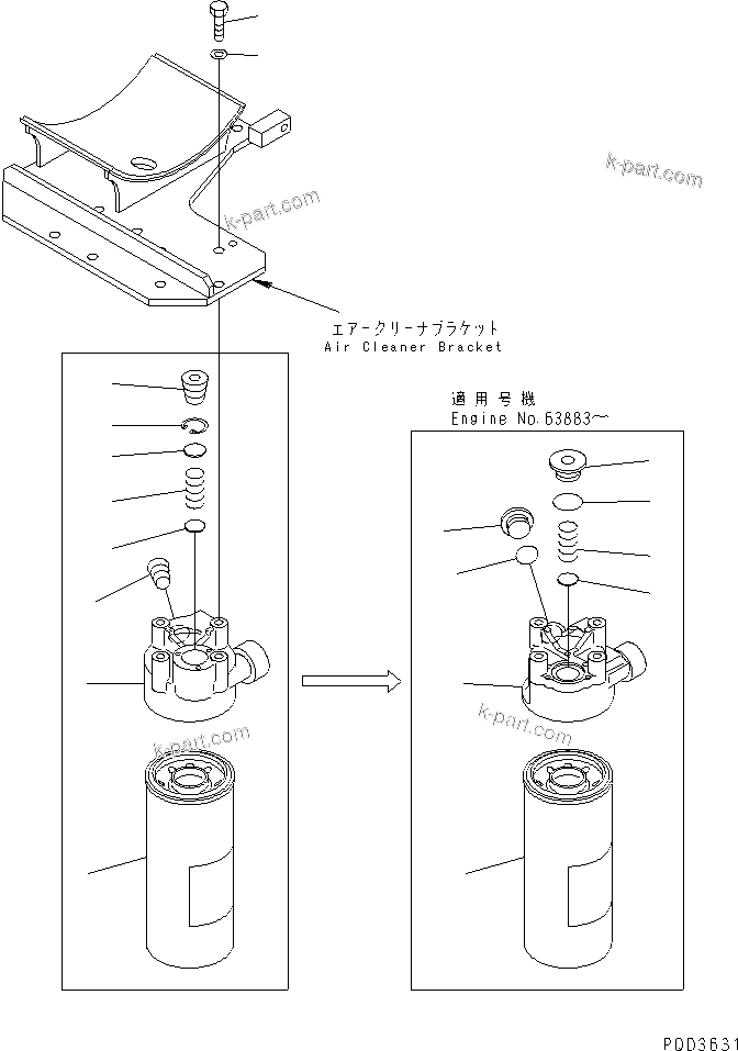 Komatsu parts book diagram for SA6D125E-2C-S7 S/N 60721-UP: OIL FILTER(#61589-)