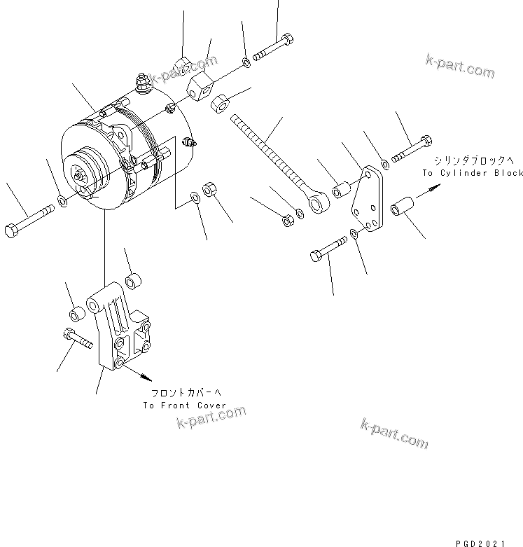 Komatsu parts book diagram for SA6D125E-2C-S7 S/N 60721-UP: ALTERNATOR MOUNTING (75A)(#61589-)