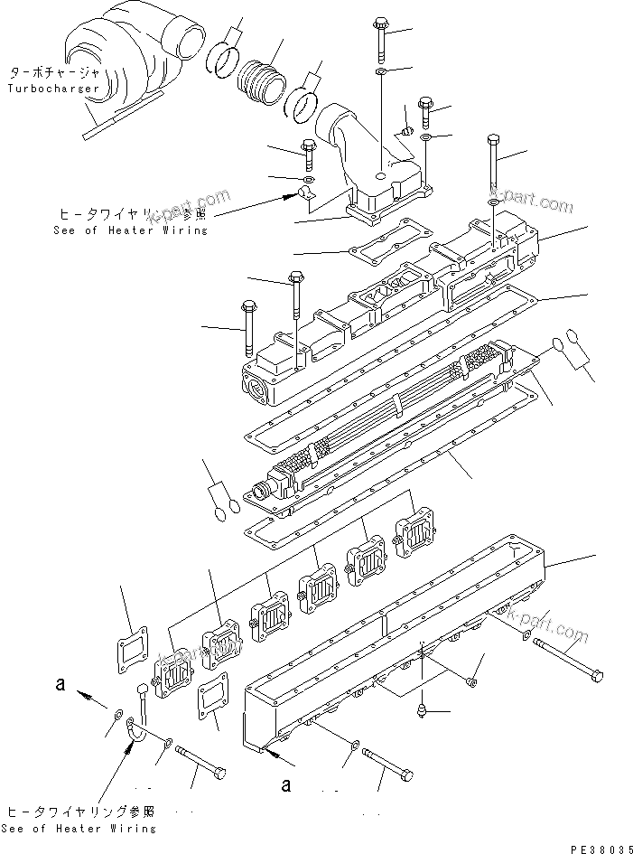 Komatsu parts book diagram for SA6D140-1EE S/N 17739-UP: AIR INTAKE MANIFOLD AND AFTER COOLER (EXCEPT JAPAN)(#17739-19930)