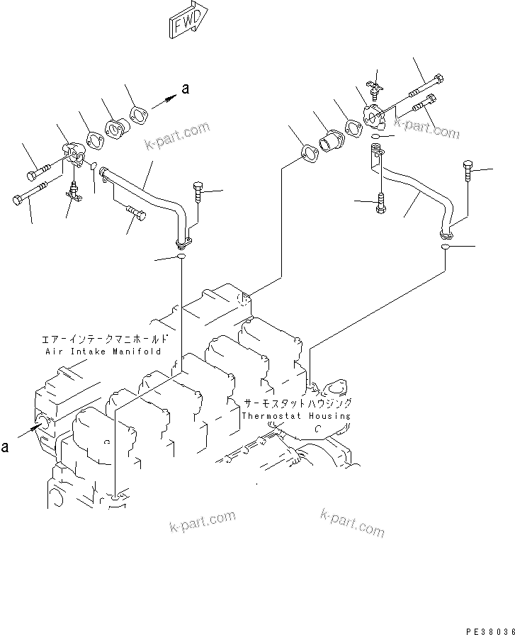 Komatsu parts book diagram for SA6D140-1EE S/N 17739-UP: AFTER COOLER WATER PIPING (EXCEPT JAPAN)(#17739-19929)