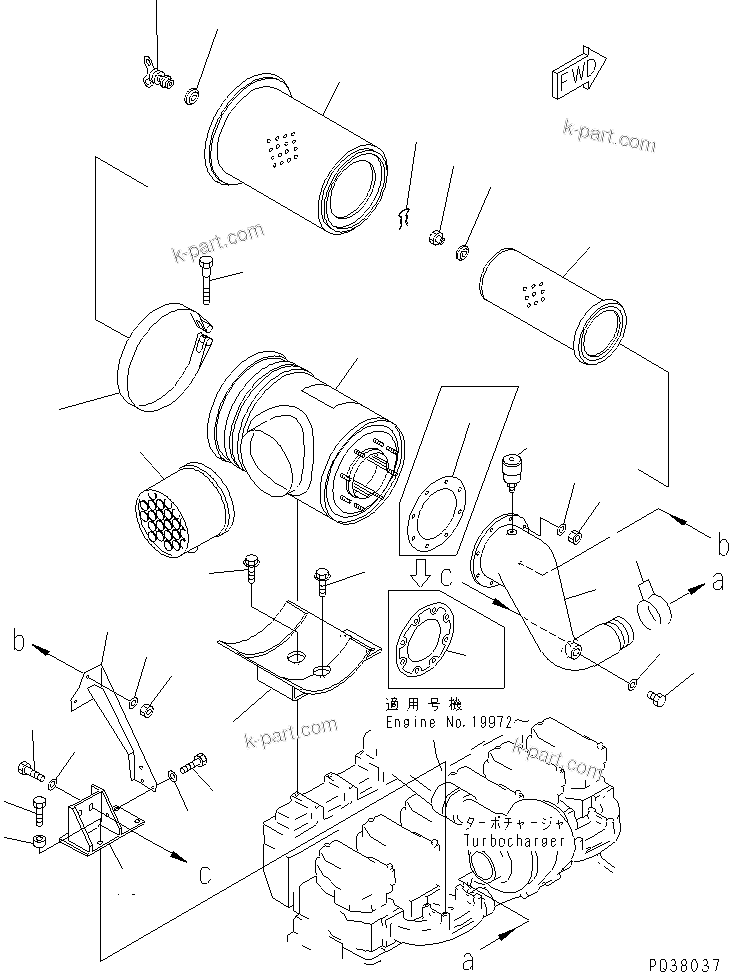 Komatsu parts book diagram for SA6D140-1EE S/N 17739-UP: AIR CLEANER