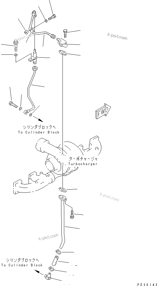 Komatsu parts book diagram for SA6D140-1EE S/N 17739-UP: TURBOCHARGER OIL PIPING(#19615-20659)