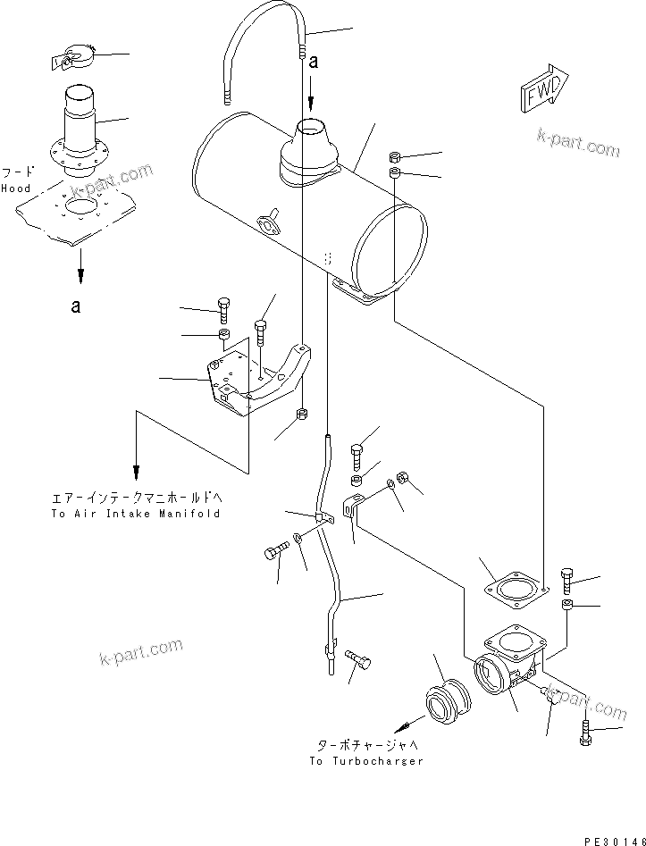 Komatsu parts book diagram for SA6D140-1EE S/N 17739-UP: MUFFLER(#19972-)