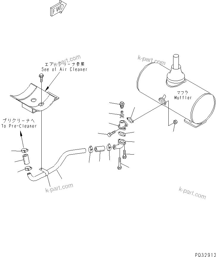 Komatsu parts book diagram for SA6D140-1EE S/N 17739-UP: EJECTOR PIPING (SANDY AND DUSTY SPEC.)(#19972-)