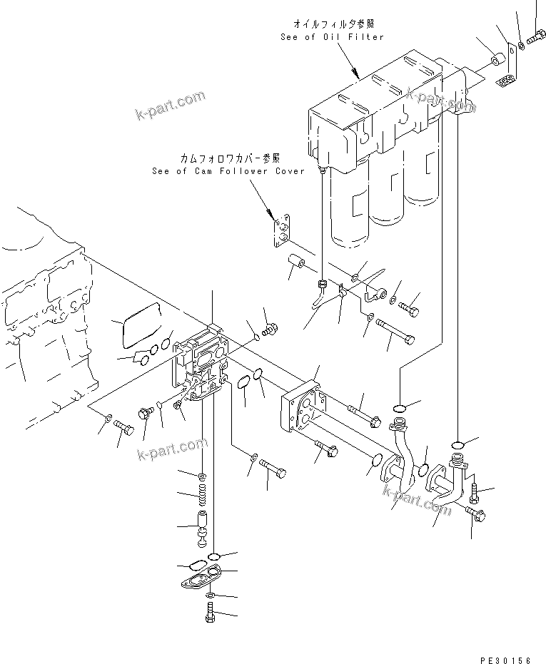 Komatsu parts book diagram for SA6D140-1EE S/N 17739-UP: OIL ADAPTER (WITH BY-PASS OIL FILTER)(#19930-)